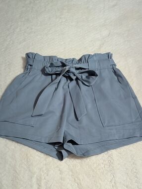Windsor Light Blue High-Waist Paperbag Tie-Front Shorts